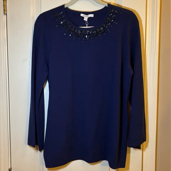 NWT Chico’s royal blue embellished top size 2 Large - Picture 2 of 8